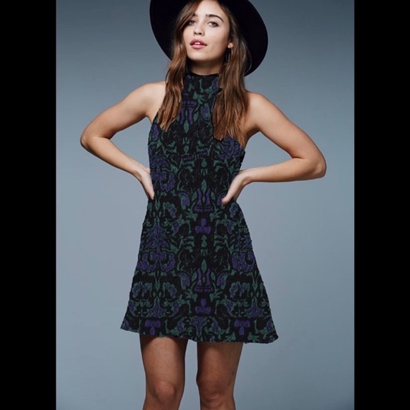 FP textured blue/black/green drop waist dress - Picture 1 of 6